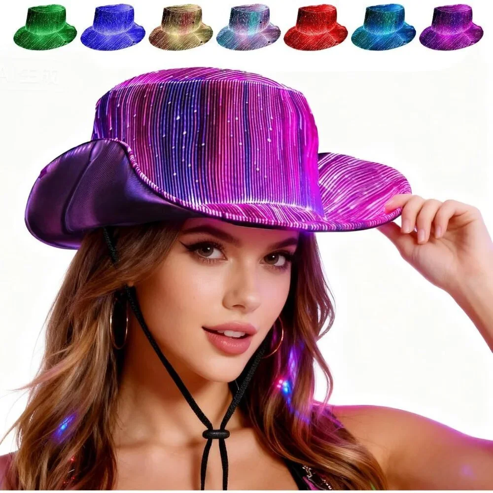 Women's Led Light Up Bucket Hat With 7 Color Modes & Rave Party Cowgirl Hat